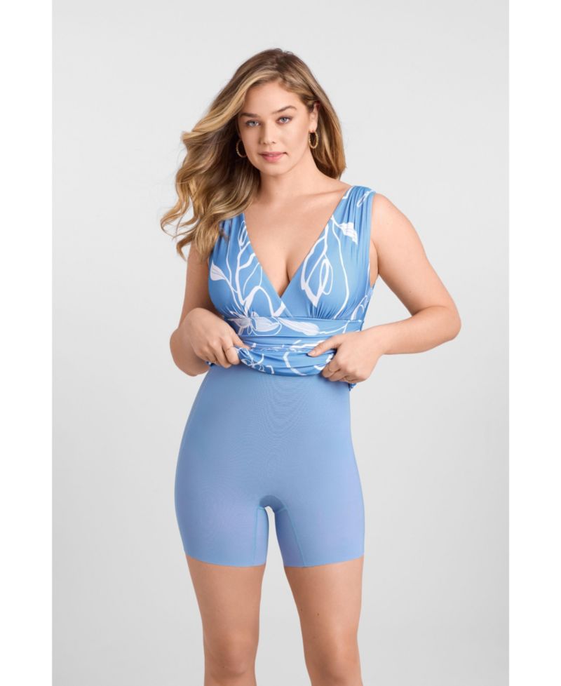 Women's Sculpting Shapewear Shirred Waist V-Neck Mini Dress