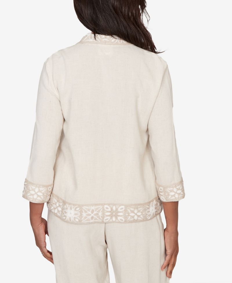 Women's Natural Wonder Embellished Crochet Trim Linen Jacket