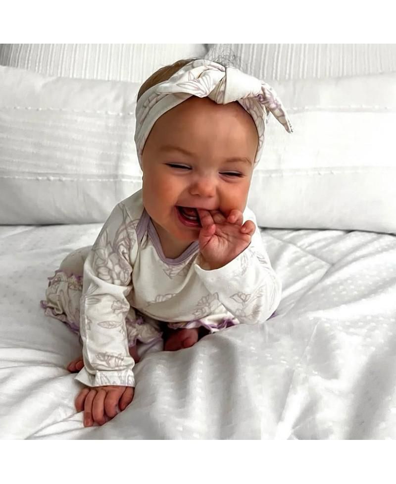 Baby Girls (0 To 18 Months) Ruffle Long Sleeve Romper & Head Wrap Set