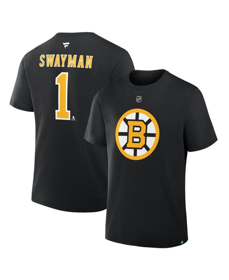 Men's Jeremy Swayman Black Boston Bruins Authentic Stack Name & Number T-Shirt