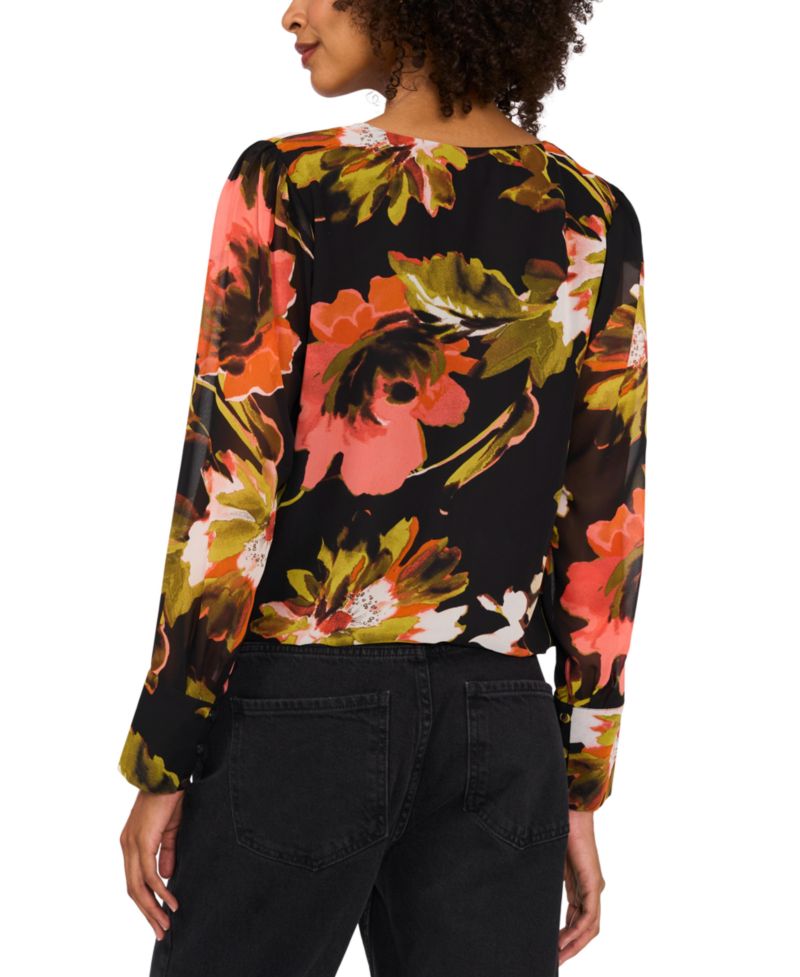 Women's Split-Neck Wrapped Long-Sleeve Top