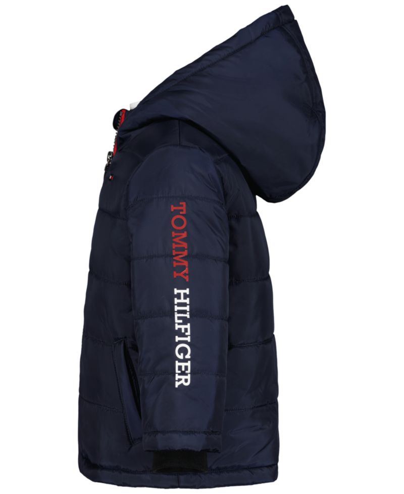 Baby Boys' Hooded Fleece-Lined Sleeve Logo Puffer Jacket