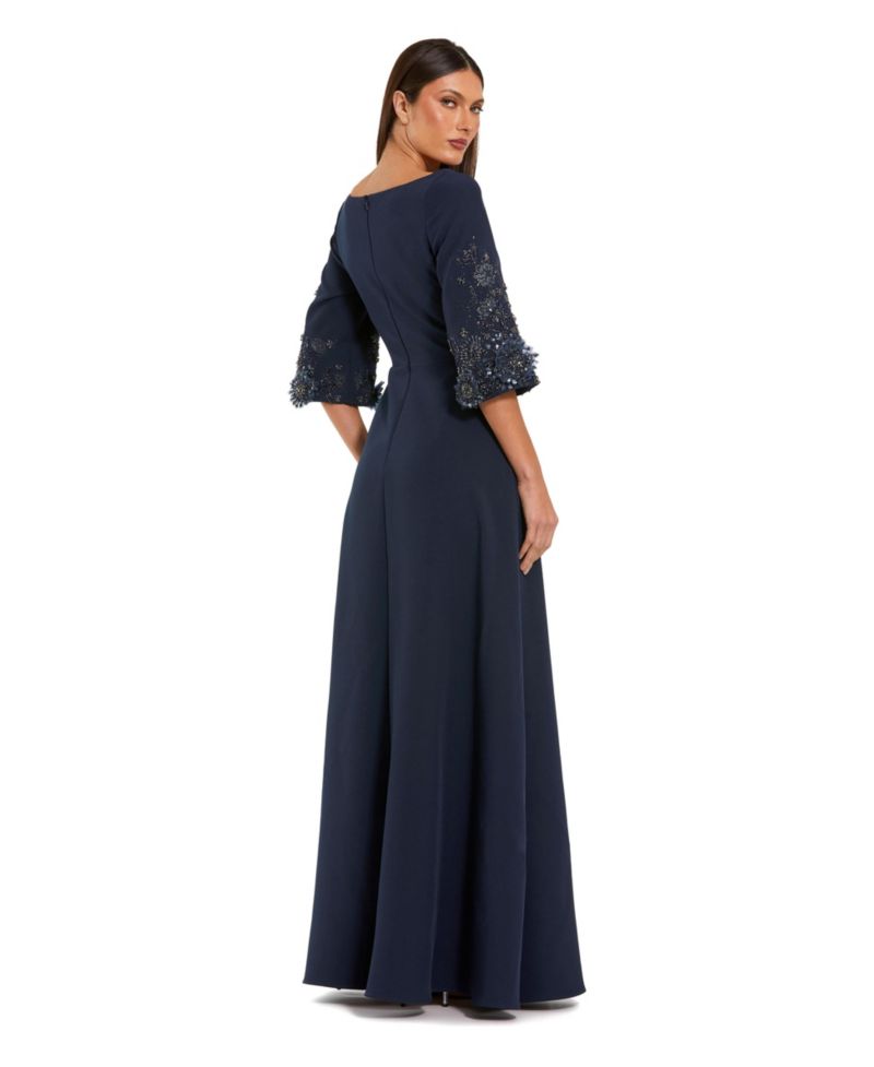 Women's Floral Embellished Sleeves Crepe Gown