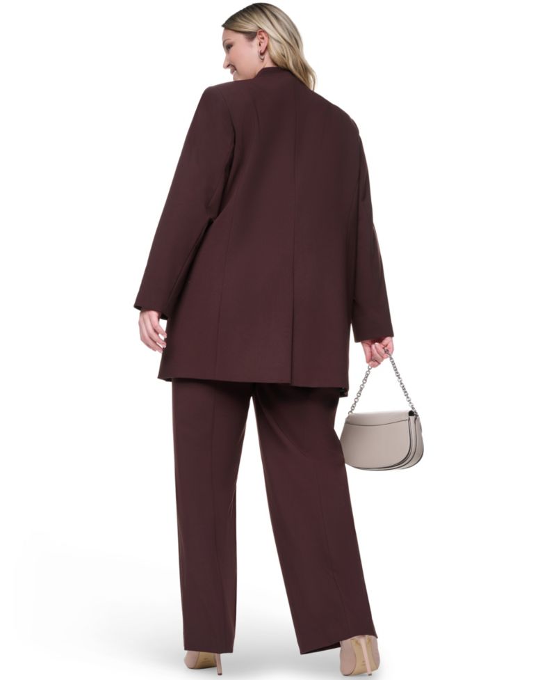 Plus Size Collarless Open-Front Rollback-Cuff Blazer