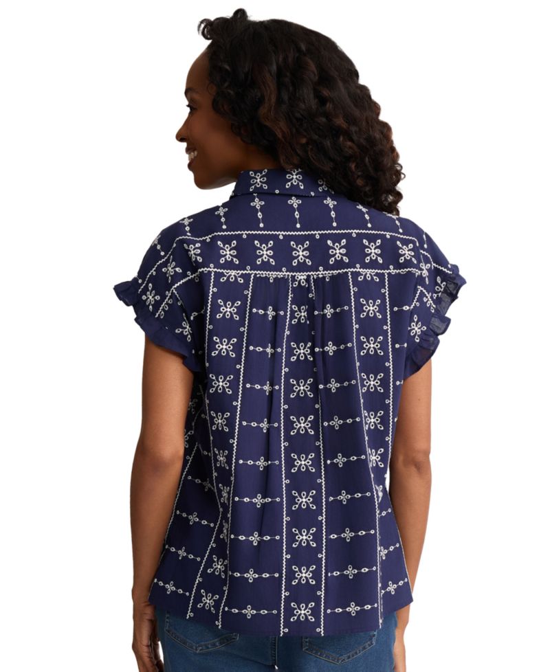 Petite Collared Button-Front Flutter Short-Sleeve Top