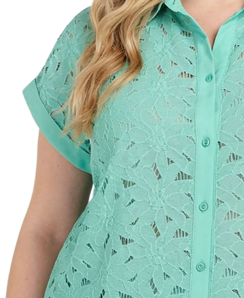 Plus Size Short-Sleeve Eyelet Top