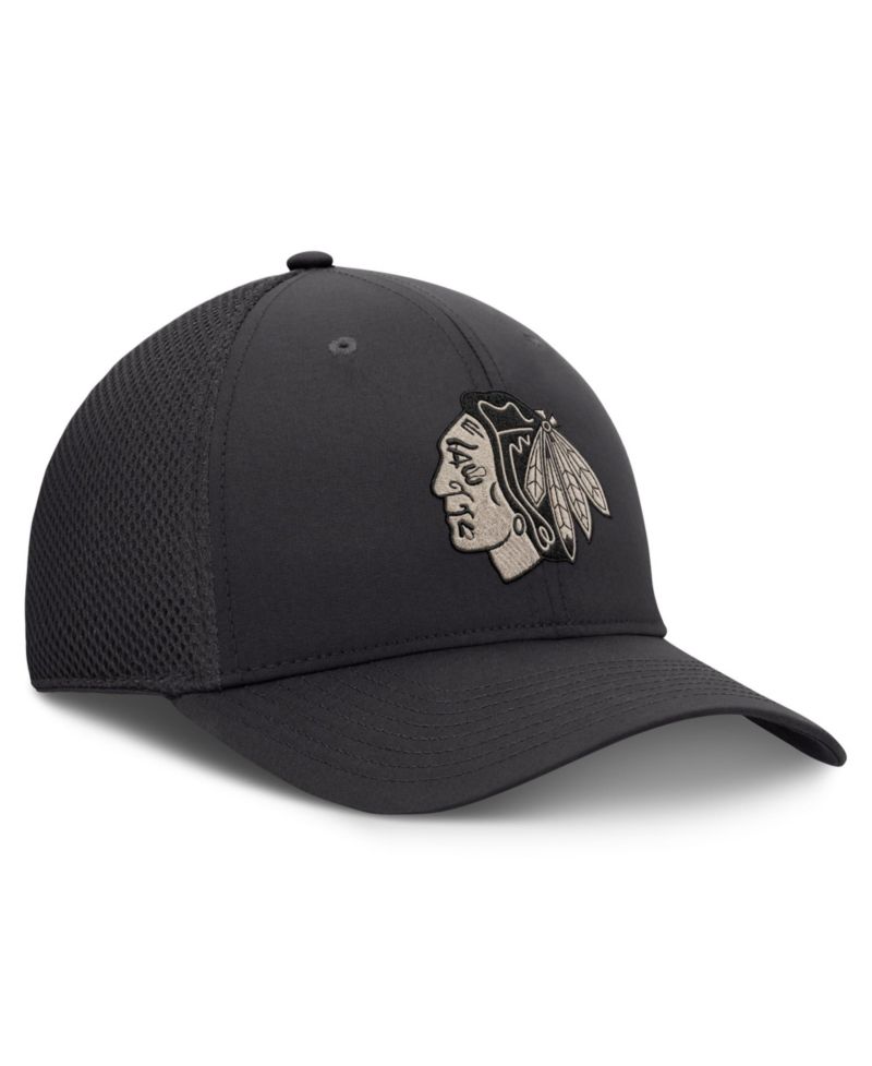 Men's Charcoal Chicago Blackhawks Road Meshback Stretch Hat