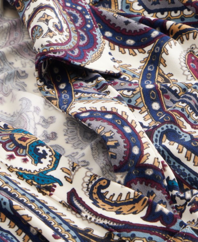 Petite Paisley Long-Sleeve Johnny Collar Top