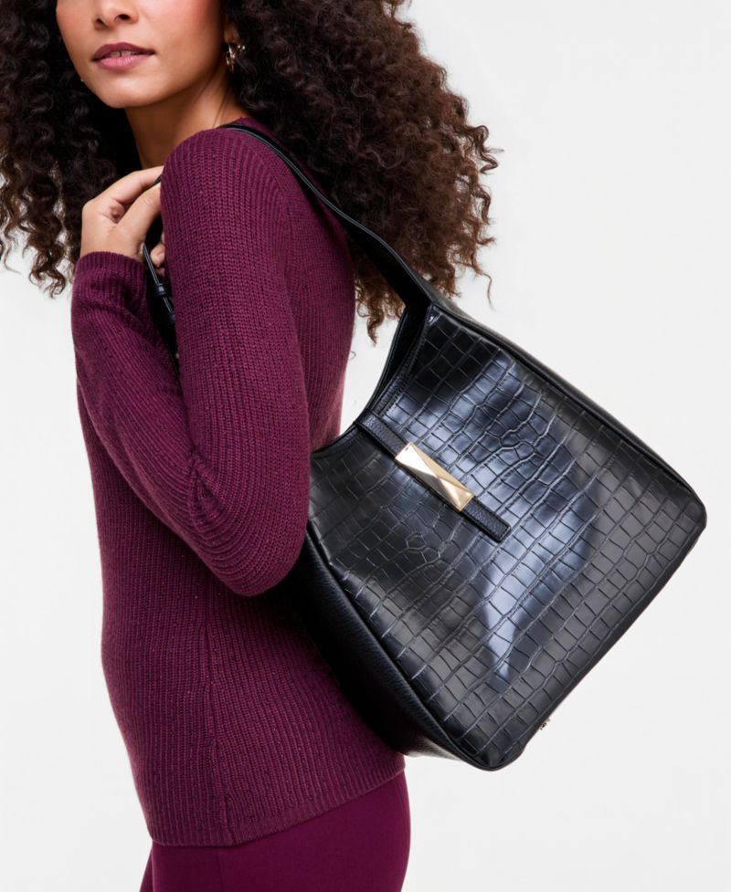 Salee Croco-Embossed Shoulder Bag