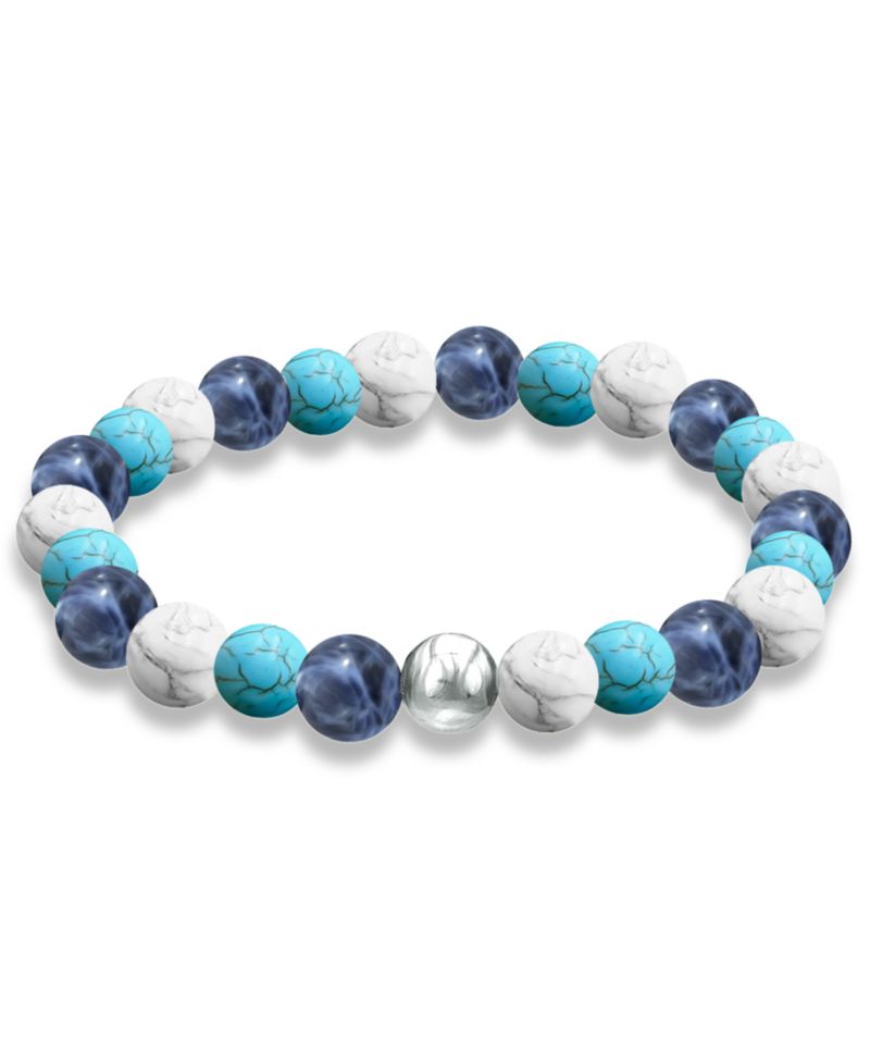 Genuine Stone Bead Stretch Bracelet with Silver Plate or Gold Plate Bead Accent