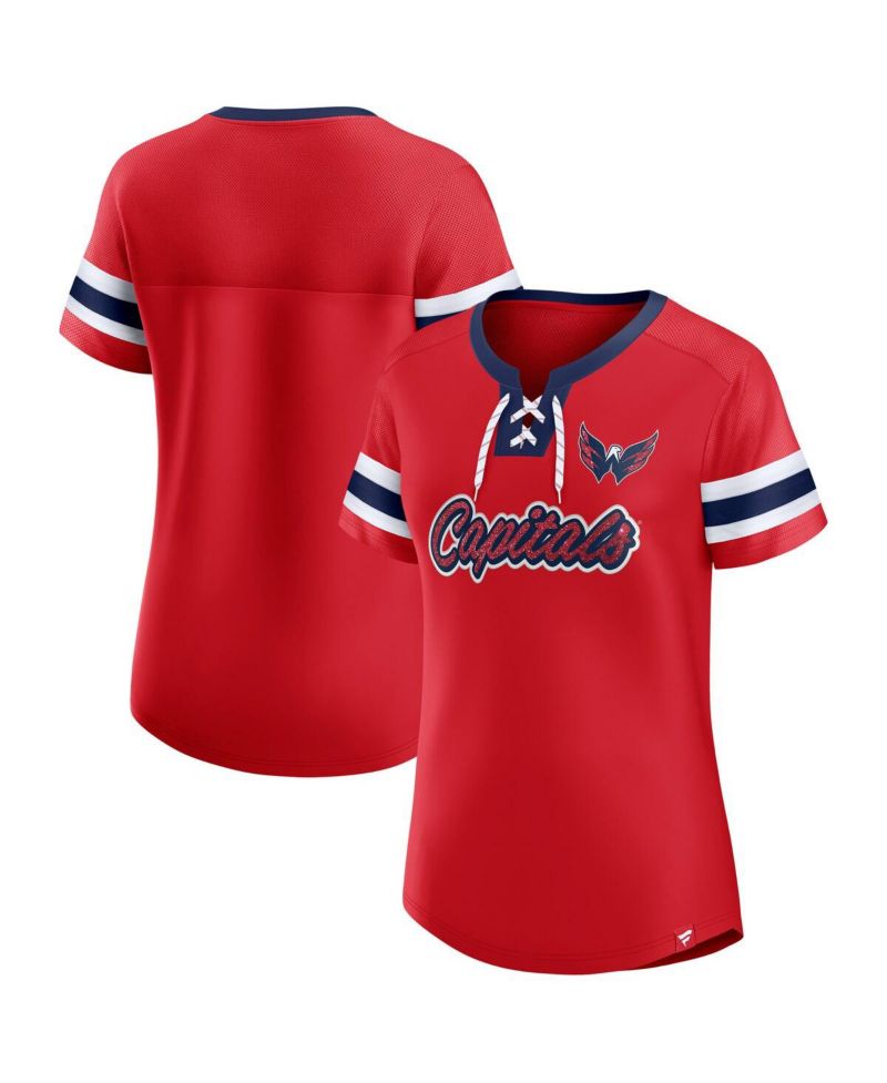 Women's Red Washington Capitals Iconic Athena Lace-Up T-Shirt