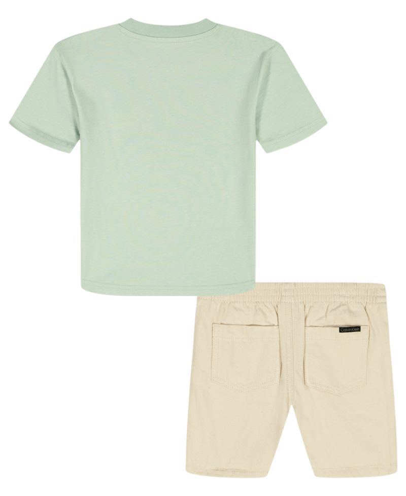 Toddler and Little Boys' 2T-7 Relaxed Monogram T-Shirt and Natural Denim Shorts, 2-Piece Set