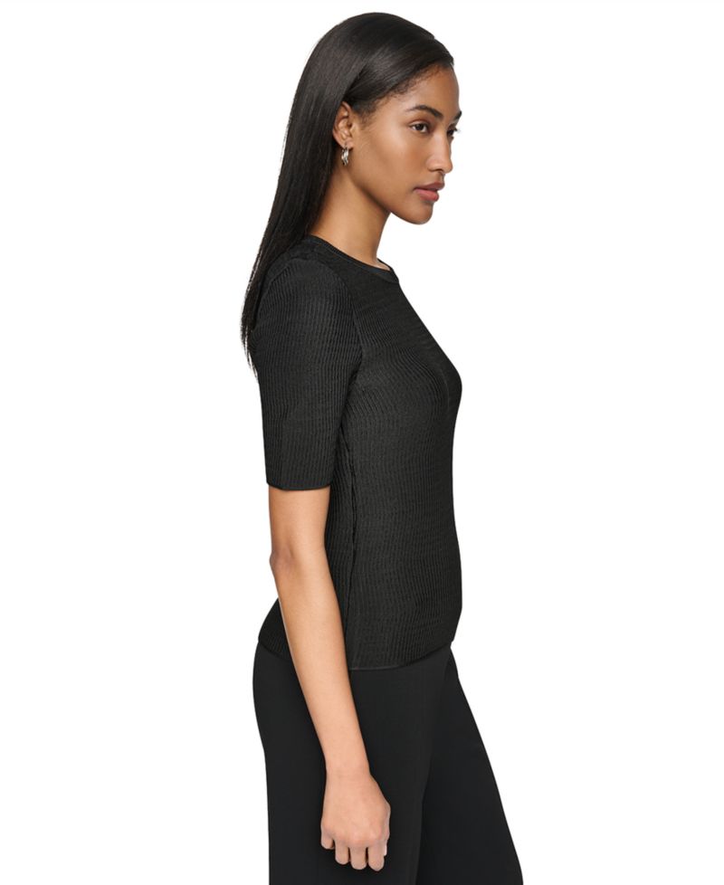 Women's Short-Sleeve Crewneck Ribbed Sweater
