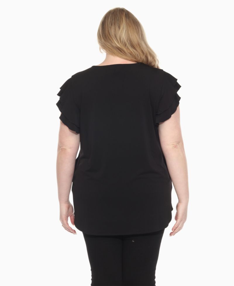 Plus Size Ruffled Sleeve Solid Top