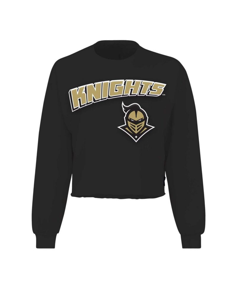 Women's Black UCF Knights Slouchy Cropped Long Sleeve T-Shirt
