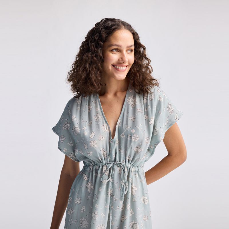 Women's Gathered Maxi Dress with Side Slits in Mosaic