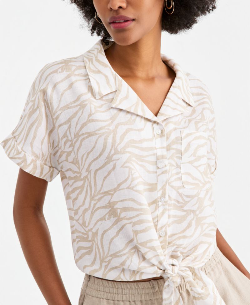 Petite Linen Tie-Front Top