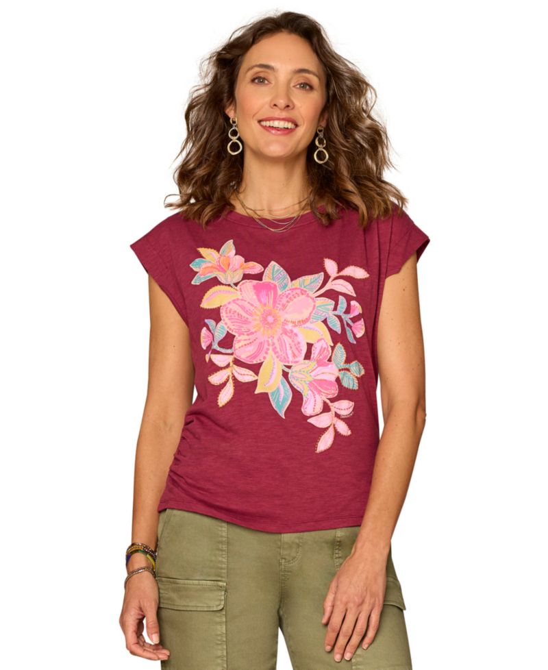 Petite Floral Print Crewneck Knit Top