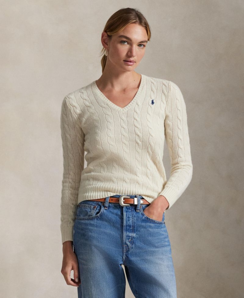 Women's Cable Wool-Cashmere V-Neck Sweater