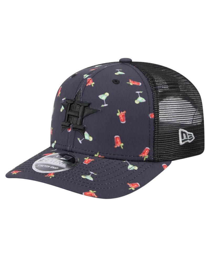 Men's Black Houston Astros Adventure Drinks Pattern 9SEVENTY Stretch-Snap Hat