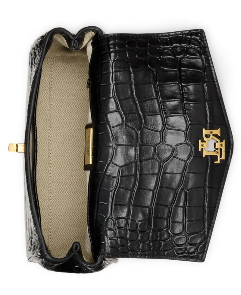Farrah Croc-Embossed Small Soft Satchel Bag