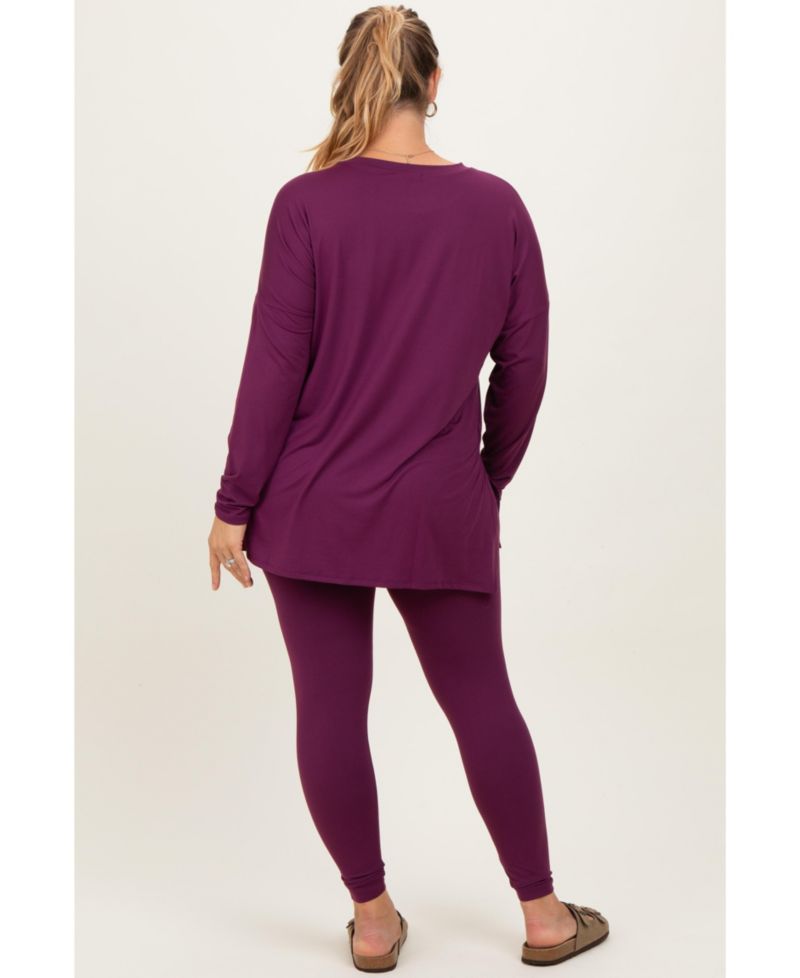 Plus Size Brown Brushed Knit Oversized Top and Legging Set