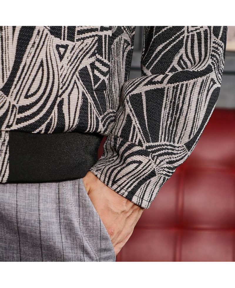 Men's Midnight Black Stroke-Jacquard Bomber Jacket