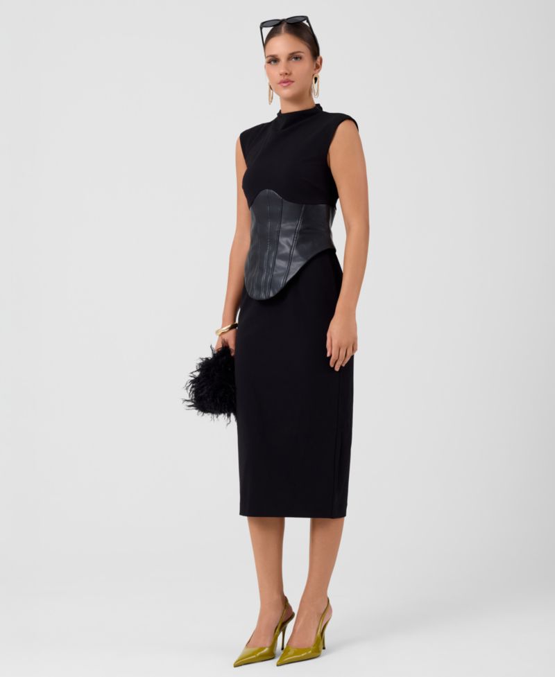 Women's Donatella Mock Neck Sleeveless Corset Midi Dress