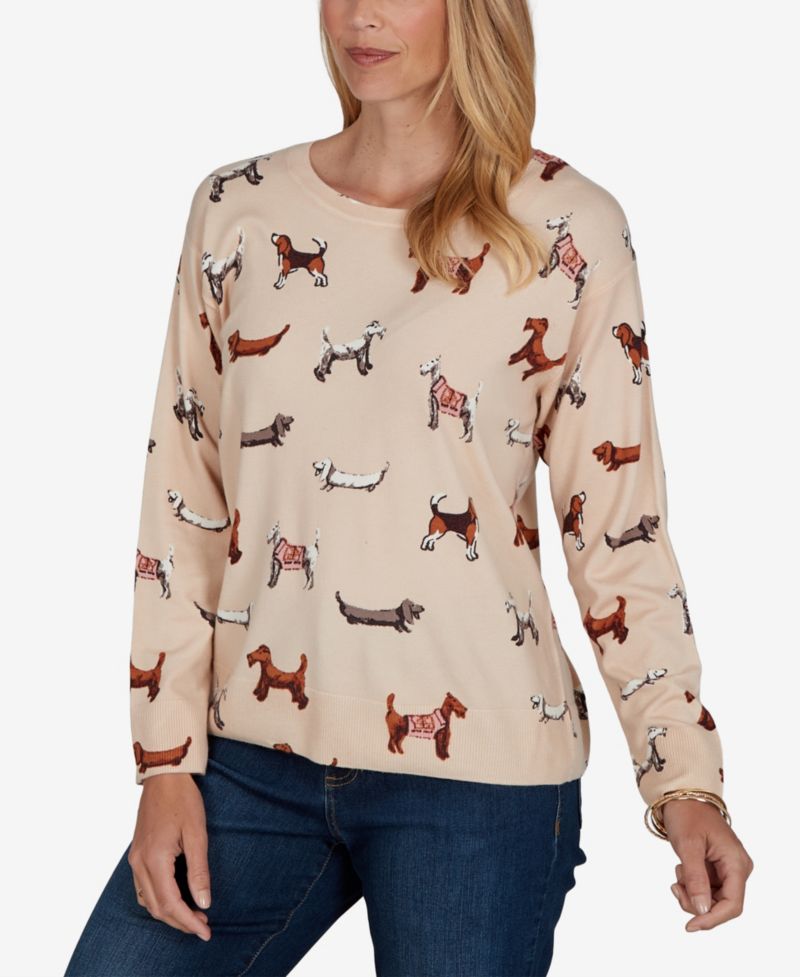 Women's Petite Dog-Print Long-Sleeve Pullover