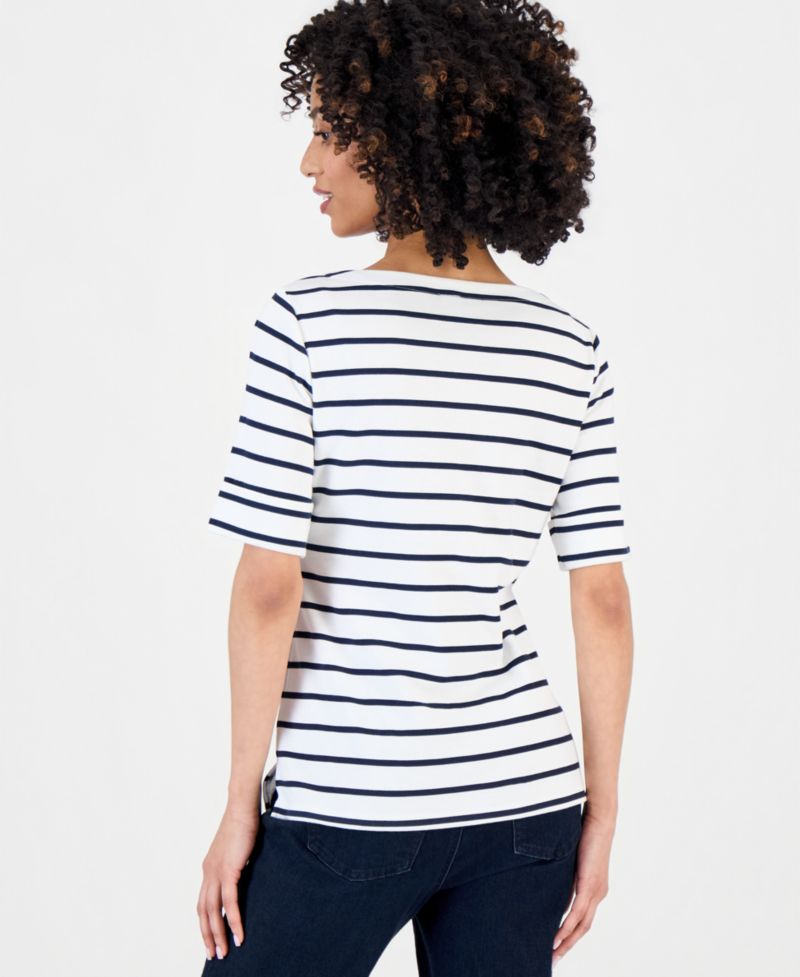 Petite Boat-Neck Elbow-Sleeve Top