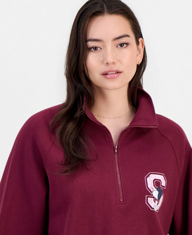 Juniors' Snoopy Quarter-Zip Fleece Sweatshirt