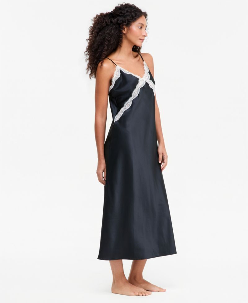 Women's Sleeveless Lace-Trim Satin Nightgown