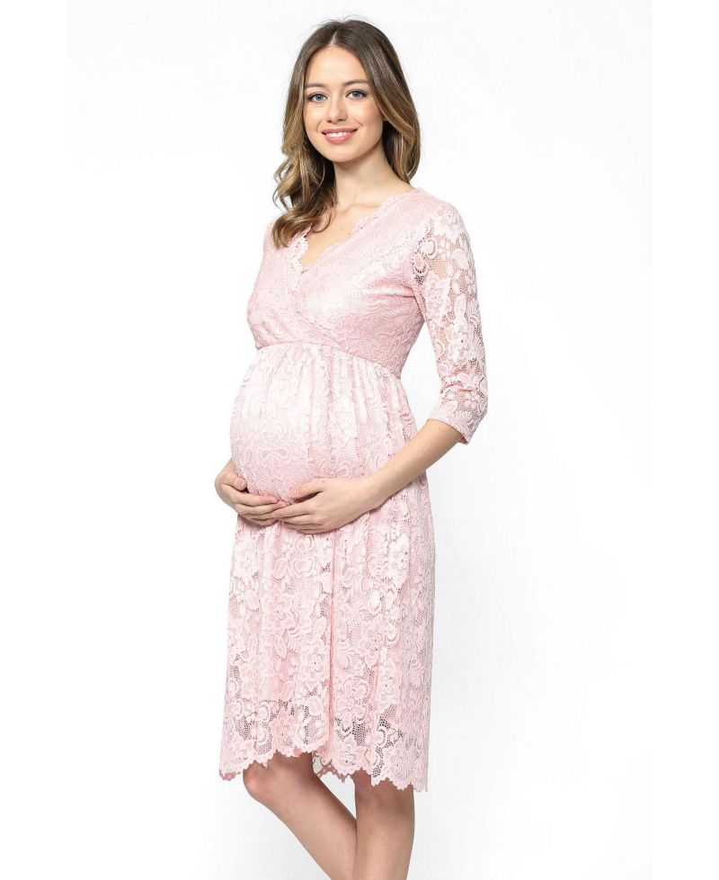 Women's Floral Lace Wrap Nursing Dress with 3/4 Sleeves