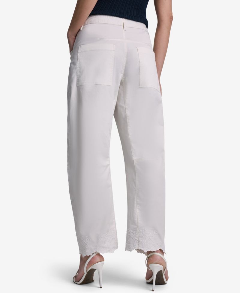 Women's Embroidered Scallop-Hem Wide-Leg Jeans
