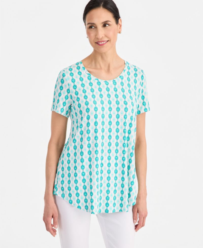 petite Printed Scoop-Neck Short Sleeve Top