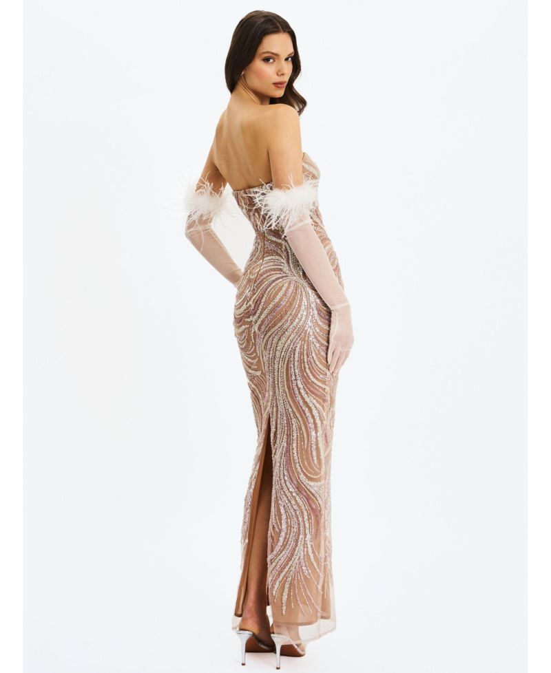 Women's Quinci Apricot Beaded Sequin Sweetheart Maxi Dress