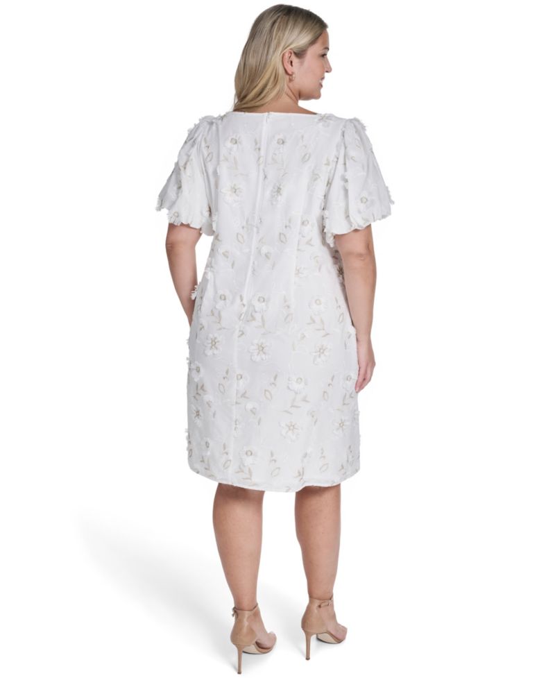 Plus Size Bubble Short-Sleeve Boat Neck Sheath Dress