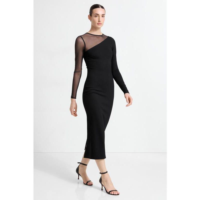 Women's Milo Mesh-Sleeve Column Midi Dress with Back Slit
