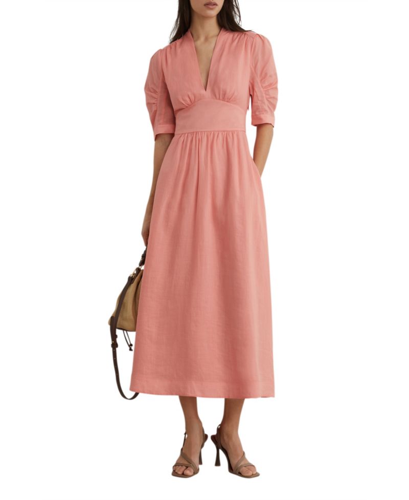 Women's Short-Sleeve Waisted Midi Dress