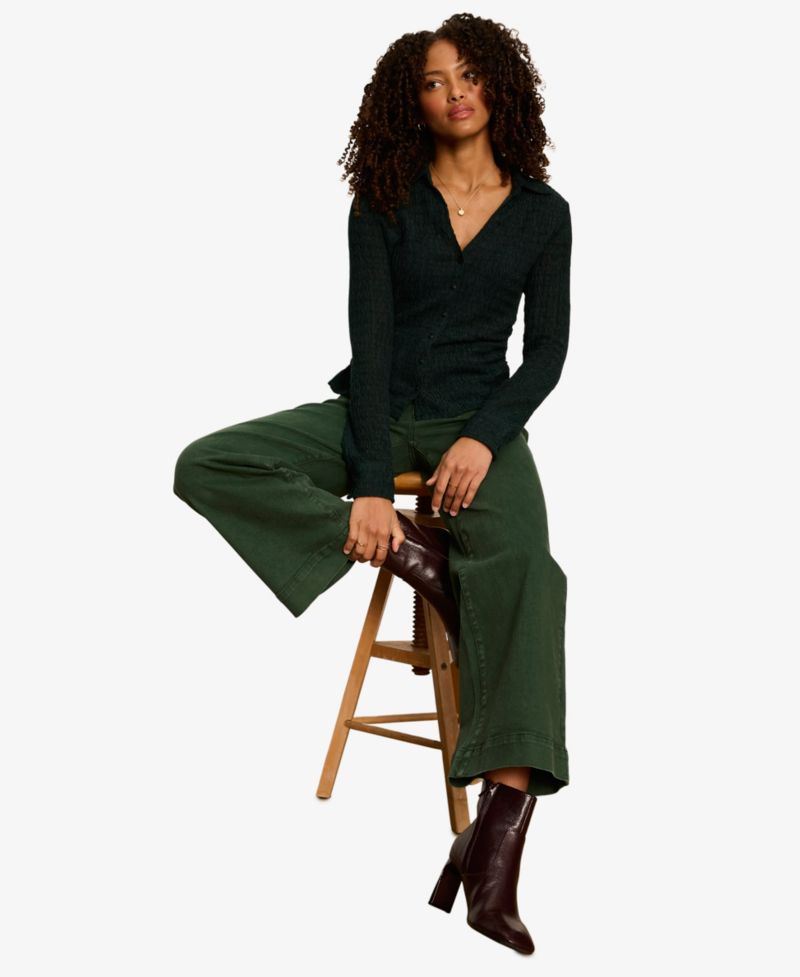 Petite Juno Textured Long-Sleeve Spread Collar Shirt