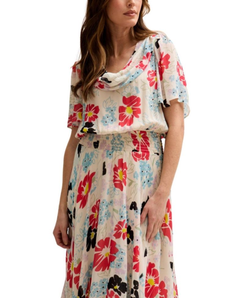Women's Galaxy Cowl Neck Poppy Print Midi Dress