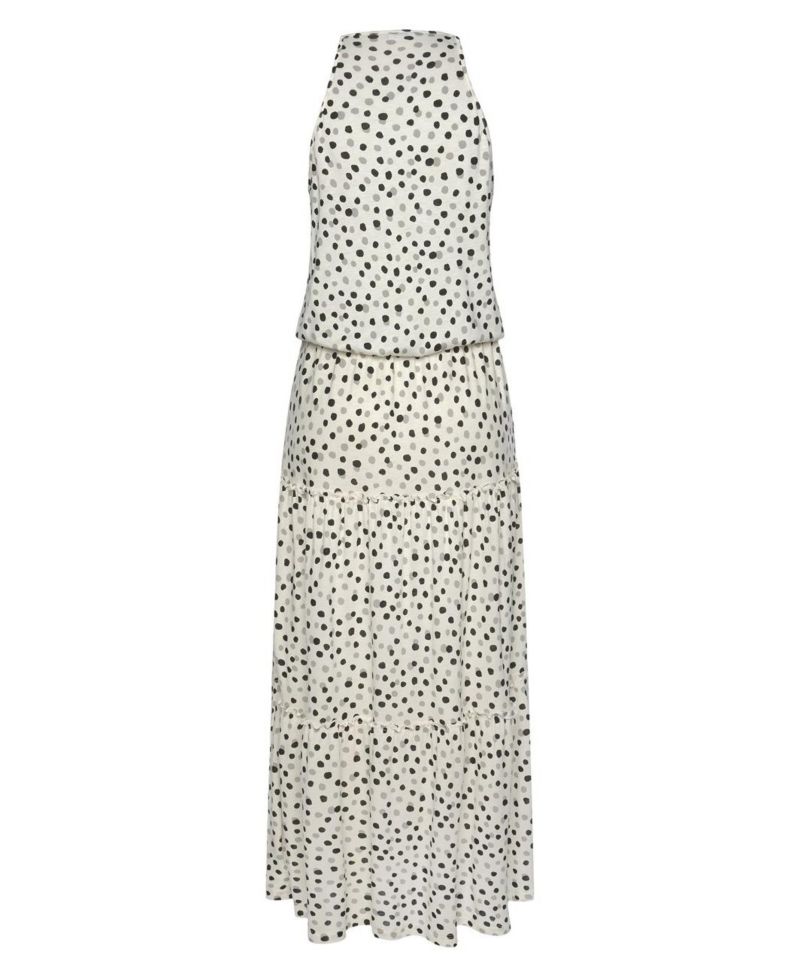 Women's Polka-Dot Tiered High-Neck Maxi Dress
