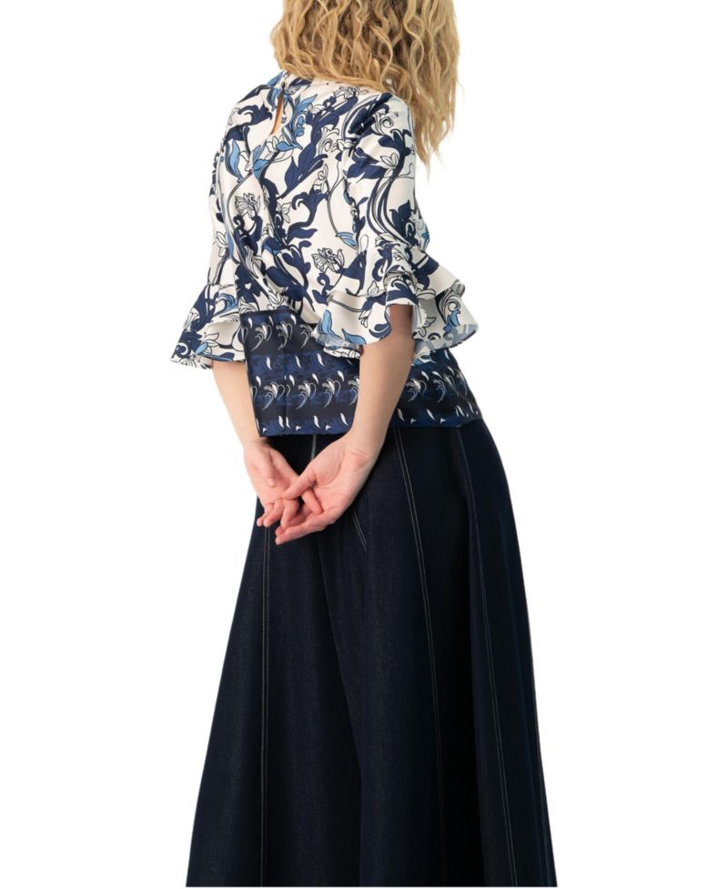 Women's Floral Blouse with Sleeve Ruffles