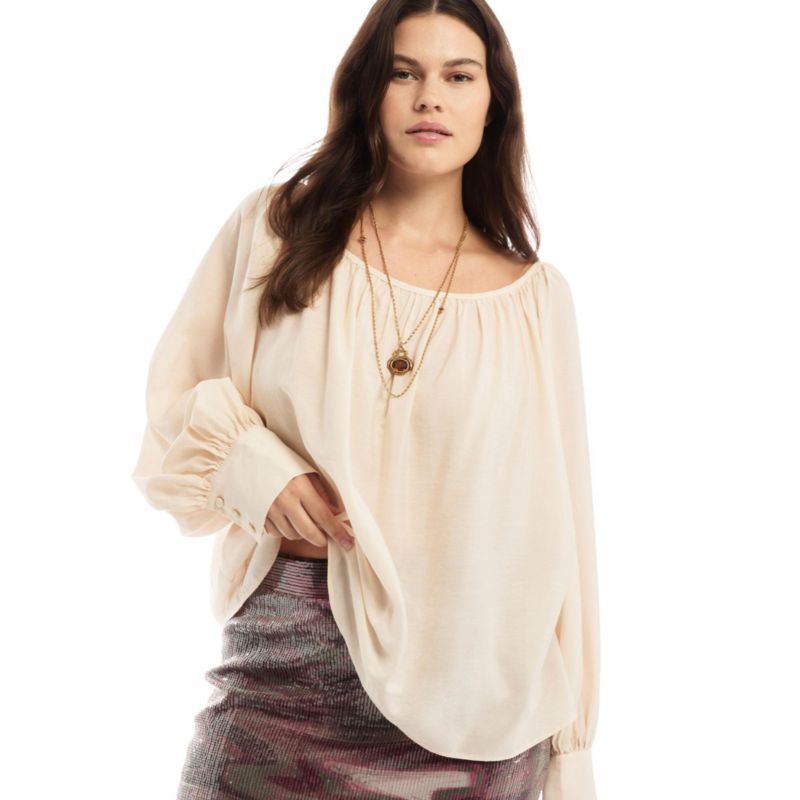 Women's Boat Neck Balloon-Sleeve Blouse
