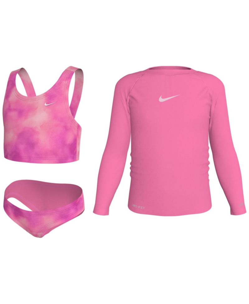 Girls' 4-6X Long-Sleeve Hydroguard, Top and Bottom Swimsuit, 3-Piece Set