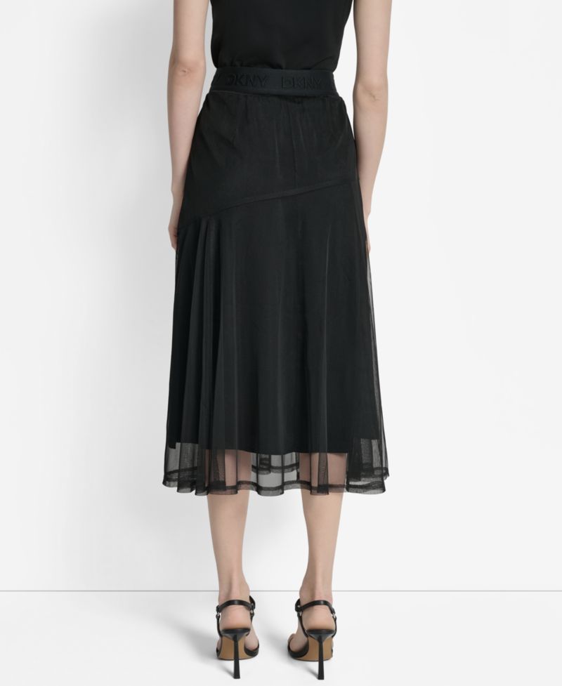 Women's Layered Mesh Logo-Tape Midi Skirt