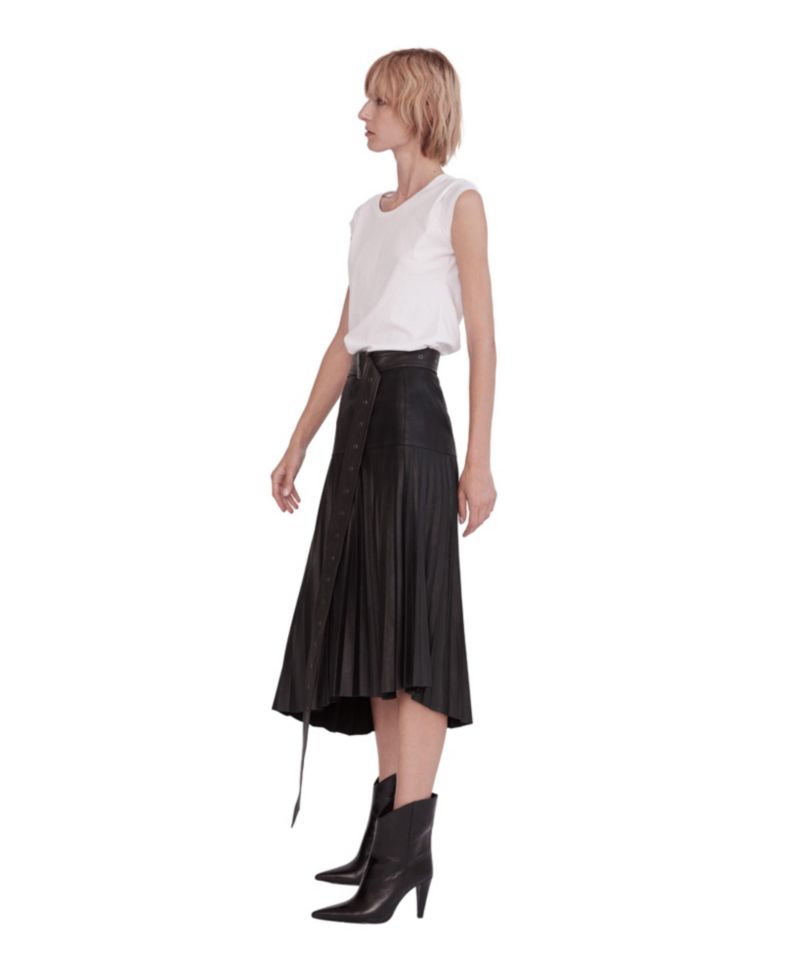Women's Park Avenue High-Waisted Pleated Midi Leather Skirt
