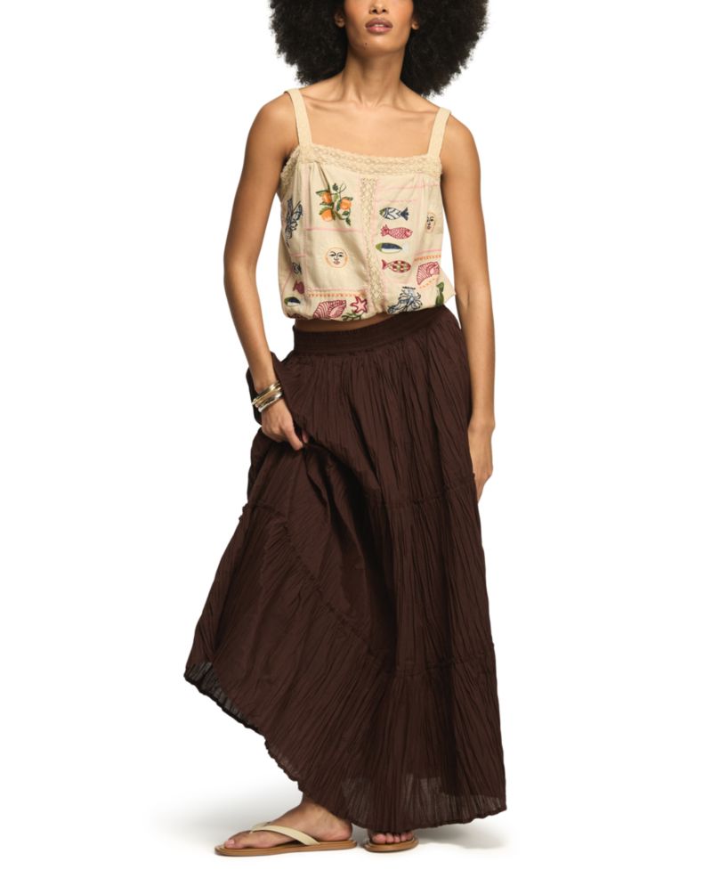 Women's Ocean Embroidered Square Neck Bubble Top