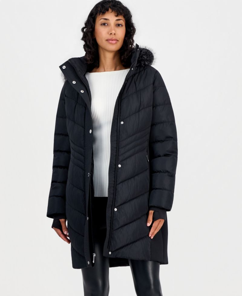 Michael Kors Women's Hooded Faux-Fur Trim Puffer Coat