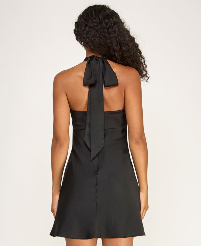 Juniors' Halter Neck Satin Mini Dress
